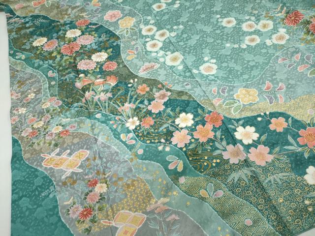 平和屋着物●訪問着 流水鴛鴦草花文 金彩 正絹 逸品 DABF1364ud