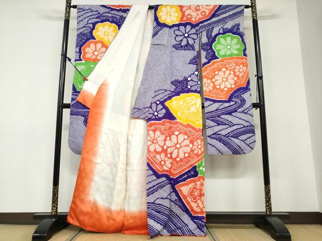 平和屋着物●豪華振袖　総絞り　地紙草花文　正絹　逸品　DABF1368ud
