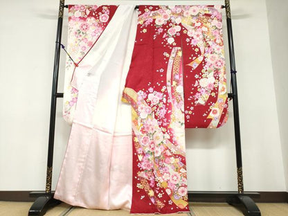 平和屋着物●豪華振袖　駒刺繍　熨斗草花文　暈し染め　金彩　京都きもの友禅扱い　正絹　逸品　DABF1369ud
