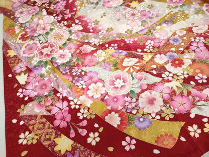 平和屋着物●豪華振袖　駒刺繍　熨斗草花文　暈し染め　金彩　京都きもの友禅扱い　正絹　逸品　DABF1369ud