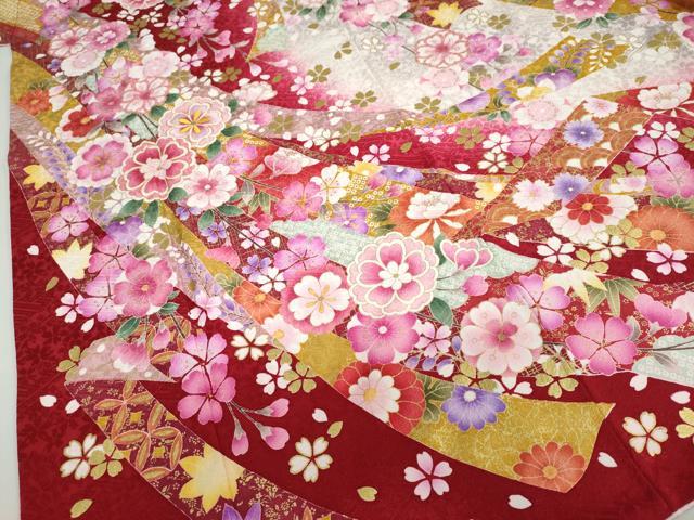 平和屋着物●豪華振袖　駒刺繍　熨斗草花文　暈し染め　金彩　京都きもの友禅扱い　正絹　逸品　DABF1369ud