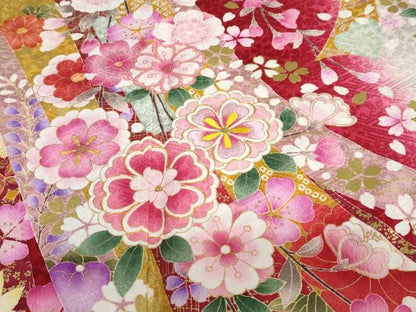 平和屋着物●豪華振袖　駒刺繍　熨斗草花文　暈し染め　金彩　京都きもの友禅扱い　正絹　逸品　DABF1369ud