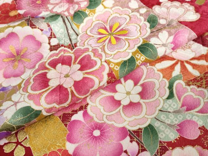 平和屋着物●豪華振袖　駒刺繍　熨斗草花文　暈し染め　金彩　京都きもの友禅扱い　正絹　逸品　DABF1369ud