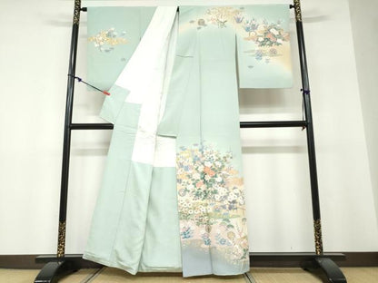 平和屋着物●訪問着　作家物　駒刺繍　雲取り草花文　暈し染め　金彩　正絹　逸品　DABF1370ud