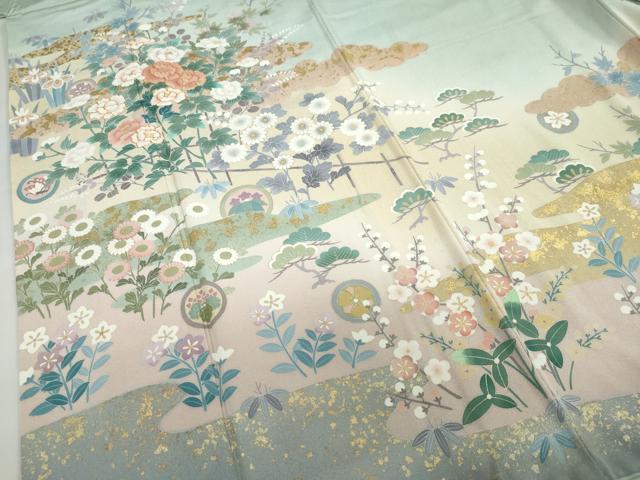 平和屋着物●訪問着　作家物　駒刺繍　雲取り草花文　暈し染め　金彩　正絹　逸品　DABF1370ud