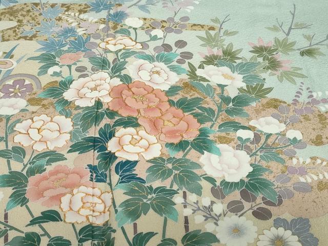 平和屋着物●訪問着　作家物　駒刺繍　雲取り草花文　暈し染め　金彩　正絹　逸品　DABF1370ud