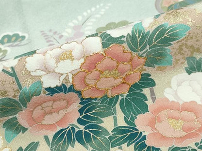 平和屋着物●訪問着　作家物　駒刺繍　雲取り草花文　暈し染め　金彩　正絹　逸品　DABF1370ud