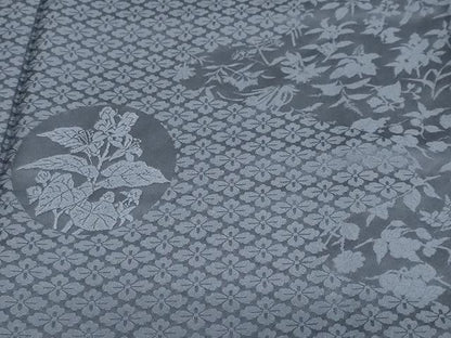 平和屋着物●無地絵羽訪問着　草花文　藍鉄色　正絹　逸品　DABF1372ud