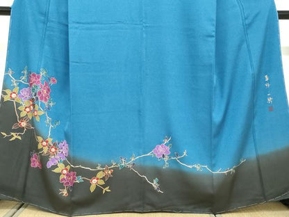 平和屋着物●染色作家 草野一騎 訪問着 枝花文 暈し染め 金彩 正絹 逸品 未使用 DABF1380ud