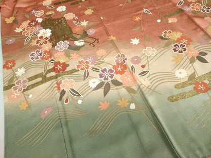 平和屋着物●訪問着 御所車草花丸文 暈し染め 金彩 正絹 逸品 DABF1382ud