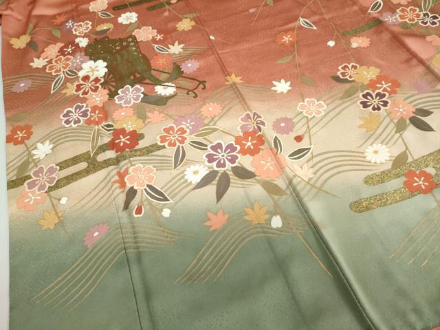 平和屋着物●訪問着 御所車草花丸文 暈し染め 金彩 正絹 逸品 DABF1382ud
