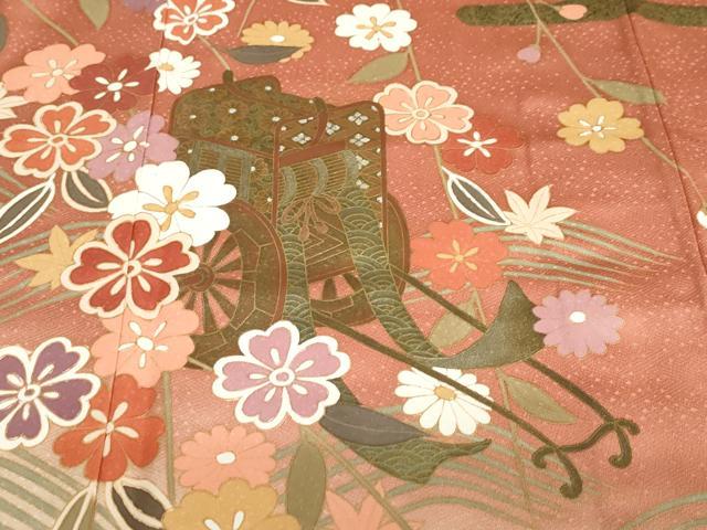 平和屋着物●訪問着 御所車草花丸文 暈し染め 金彩 正絹 逸品 DABF1382ud
