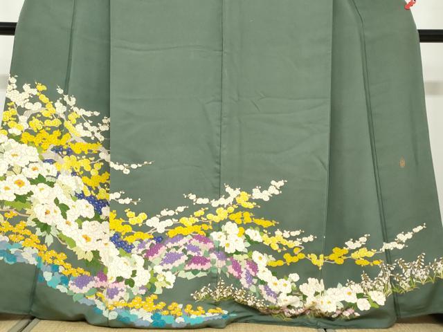 平和屋着物●豪華色留袖 草花文 正絹 逸品 DABF1383ud