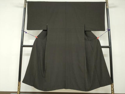 平和屋着物●男性　お召　アンサンブル　長羽織　霞地紋　黒地　正絹　逸品　DABF1386ud