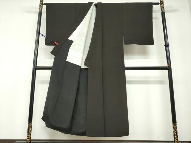 平和屋着物●男性　お召　アンサンブル　長羽織　霞地紋　黒地　正絹　逸品　DABF1386ud 平和屋着物○男性 お召 アンサンブル 長羽織 霞地紋 黒地 正絹 逸品
