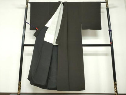 平和屋着物●男性　お召　アンサンブル　長羽織　霞地紋　黒地　正絹　逸品　DABF1386ud