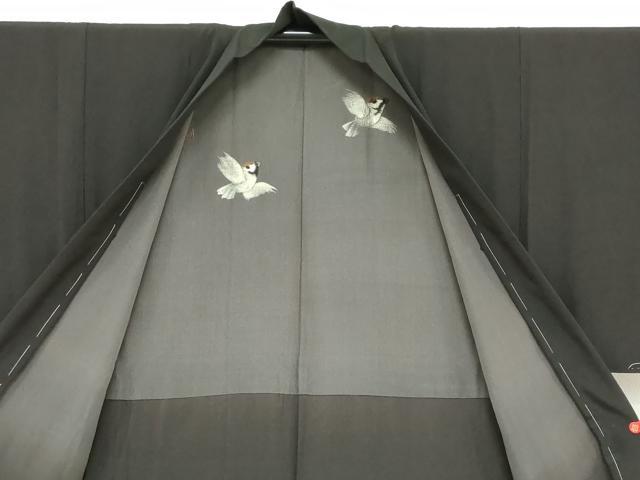 平和屋着物●男性　お召　アンサンブル　長羽織　霞地紋　黒地　正絹　逸品　DABF1386ud