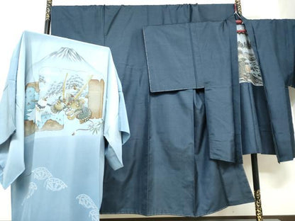 平和屋着物●男性 本場大島紬 アンサンブル 長羽織 長襦袢（袷）セット 100亀甲 総詰め キングサイズ 正絹 逸品 未使用 DABF1389ud