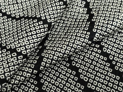平和屋着物●上質な小紋 総絞り 変わり縞 黒地 正絹 逸品 DABF1391ud