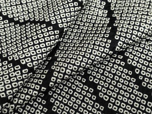 平和屋着物●上質な小紋 総絞り 変わり縞 黒地 正絹 逸品 DABF1391ud