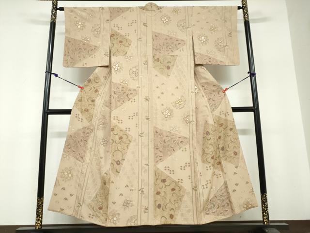平和屋着物●中国三大刺繍 スワトウ刺繍 汕頭刺繍 総刺繍 小紋 切嵌洋花文 カラー胴裏：空五倍子色 正絹 逸品 DABF1392ud