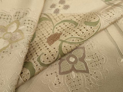 平和屋着物●中国三大刺繍 スワトウ刺繍 汕頭刺繍 総刺繍 小紋 切嵌洋花文 カラー胴裏：空五倍子色 正絹 逸品 DABF1392ud