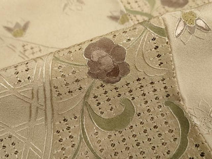 平和屋着物●中国三大刺繍 スワトウ刺繍 汕頭刺繍 総刺繍 小紋 切嵌洋花文 カラー胴裏：空五倍子色 正絹 逸品 DABF1392ud