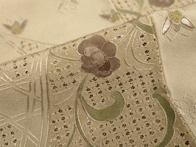 平和屋着物●中国三大刺繍 スワトウ刺繍 汕頭刺繍 総刺繍 小紋 切嵌洋花文 カラー胴裏：空五倍子色 正絹 逸品 DABF1392ud