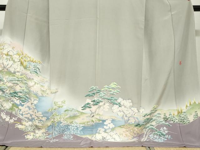 平和屋着物●豪華色留袖 友禅 作家物 風景花文 暈し染め ロング丈 正絹 逸品 未使用 DABF1393ud