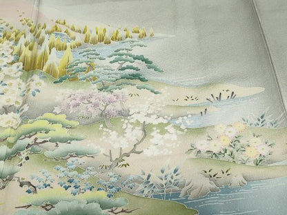平和屋着物●豪華色留袖 友禅 作家物 風景花文 暈し染め ロング丈 正絹 逸品 未使用 DABF1393ud