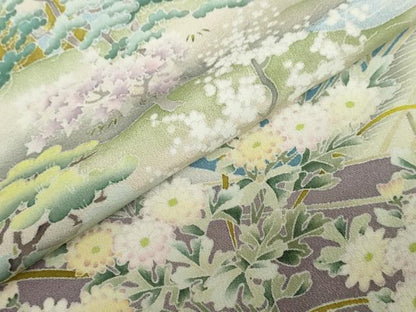 平和屋着物●豪華色留袖 友禅 作家物 風景花文 暈し染め ロング丈 正絹 逸品 未使用 DABF1393ud
