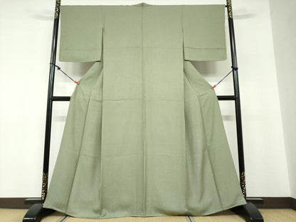 平和屋着物●上質な色無地 干割れ地紋 老竹色 正絹 逸品 DABF1397ud