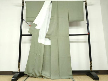 平和屋着物●上質な色無地 干割れ地紋 老竹色 正絹 逸品 DABF1397ud