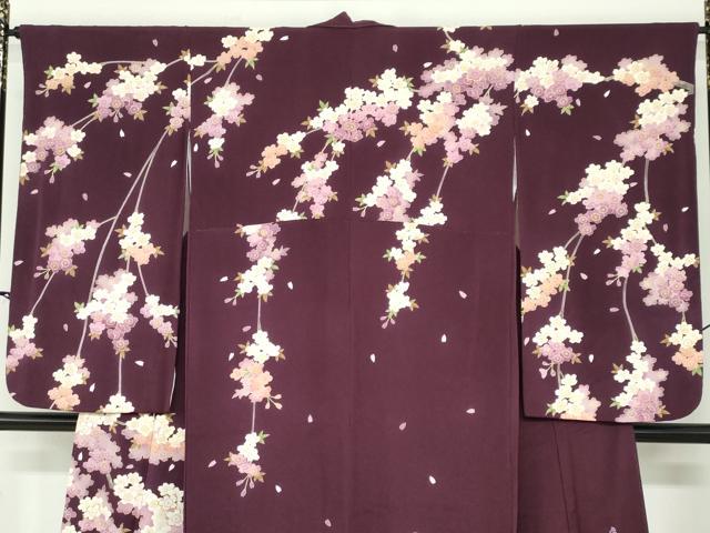 平和屋着物●西陣　京の名門　じゅらく謹製　帝王紫　小振袖　二尺袖　駒刺繍　枝桜文　鬼しぼ縮緬　正絹　逸品　DABF1398ud