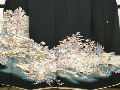 平和屋着物●本加賀友禅作家　村田幸司　黒留袖　人物風景文　暈し染め　正絹　逸品　DABF1400ud