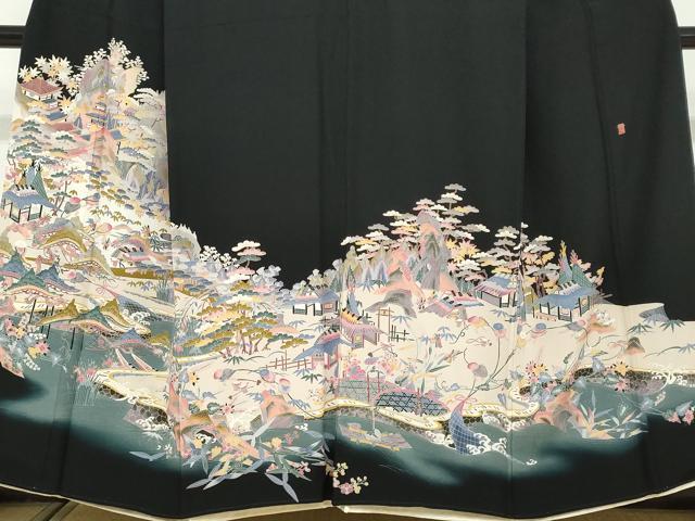 平和屋着物●本加賀友禅作家　村田幸司　黒留袖　人物風景文　暈し染め　正絹　逸品　DABF1400ud