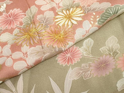 平和屋着物●訪問着　駒刺繍　流水草花文　暈し染め　金彩　正絹　逸品　DABF1401ud