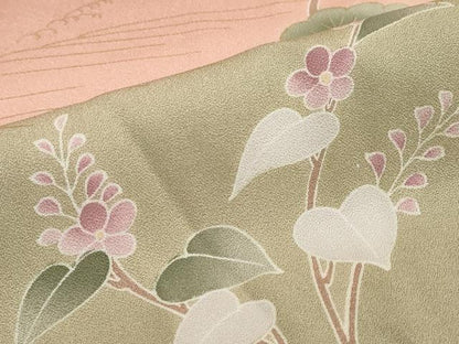 平和屋着物●訪問着　駒刺繍　流水草花文　暈し染め　金彩　正絹　逸品　DABF1401ud