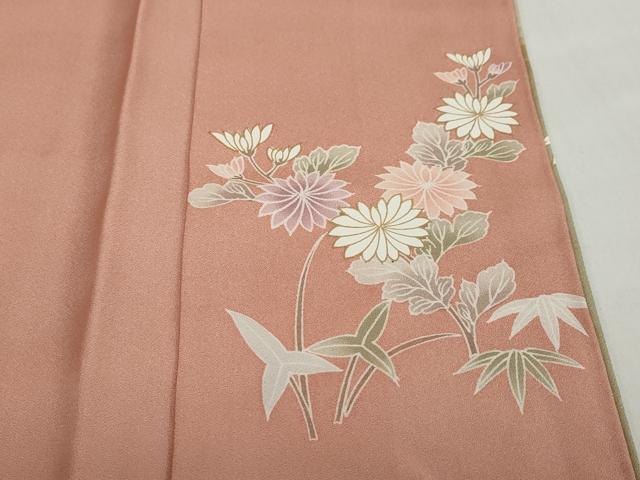 平和屋着物●訪問着　駒刺繍　流水草花文　暈し染め　金彩　正絹　逸品　DABF1401ud