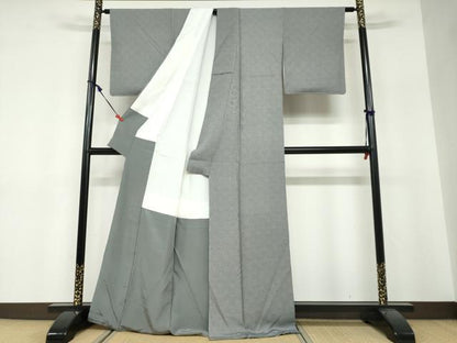 平和屋着物●江戸小紋　万筋　暗黒色色×灰黄緑色　正絹　逸品　未使用　DABF1408ud