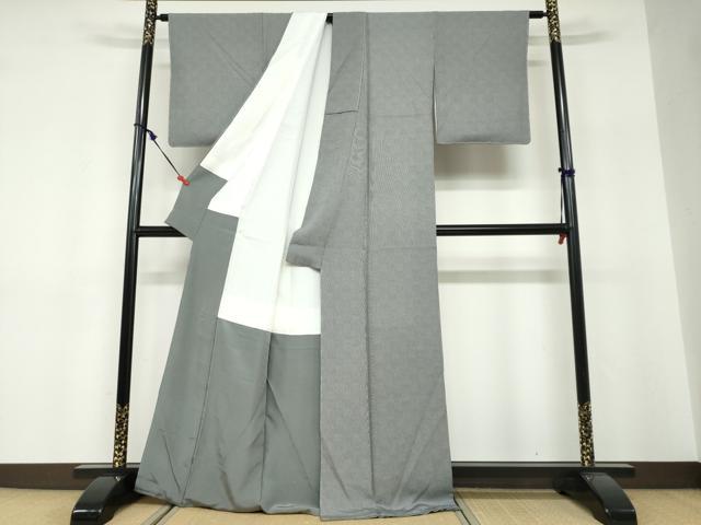 平和屋着物●江戸小紋　万筋　暗黒色色×灰黄緑色　正絹　逸品　未使用　DABF1408ud