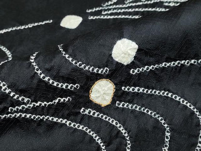 平和屋着物●訪問着　駒刺繍　絞り　流水文　黒地　正絹　逸品　DABF1411ud