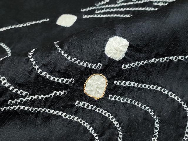 平和屋着物●訪問着　駒刺繍　絞り　流水文　黒地　正絹　逸品　DABF1411ud