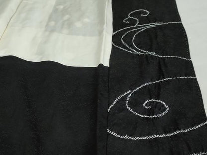 平和屋着物●訪問着　駒刺繍　絞り　流水文　黒地　正絹　逸品　DABF1411ud