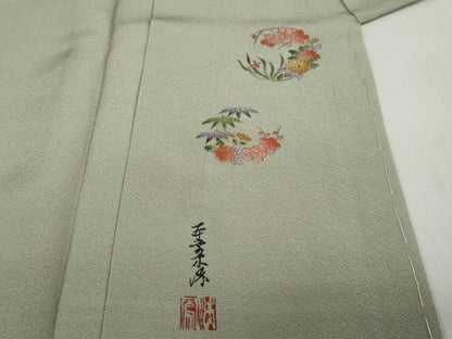平和屋着物●上質な色無地　作家物　加賀浪漫　岩井茶色　反端付き　正絹　逸品　DABF1412ud