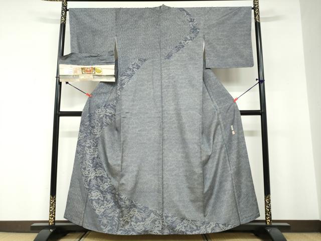 平和屋着物●二代目 川村久太郎　本場縞大島紬　訪問着　草花文　証紙付き　上村絹織物謹製　正絹　逸品　DABF1413ud