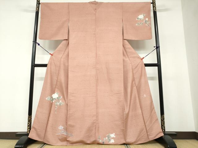 平和屋着物●十日町友禅　女流作家　遠田藤舟 　訪問着　紬地　草花文　正絹　逸品　DABF1415ud