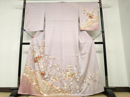 平和屋着物●訪問着　地紙重ね草花丸文　金彩　正絹　逸品　未使用　DABF1416ud