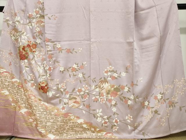 平和屋着物●訪問着　地紙重ね草花丸文　金彩　正絹　逸品　未使用　DABF1416ud