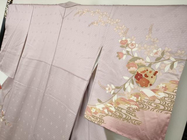 平和屋着物●訪問着　地紙重ね草花丸文　金彩　正絹　逸品　未使用　DABF1416ud